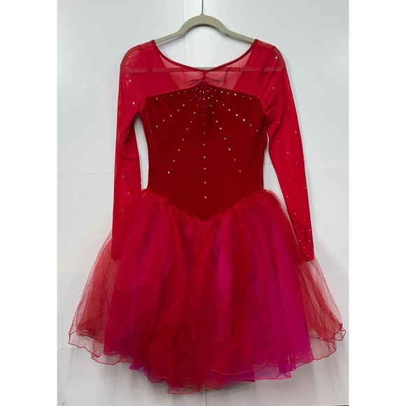 Weissman Dresses & Skirts - Weissman Red Velvet Rhinestone Mesh Tulle Dance Costume 13142 Womens MA